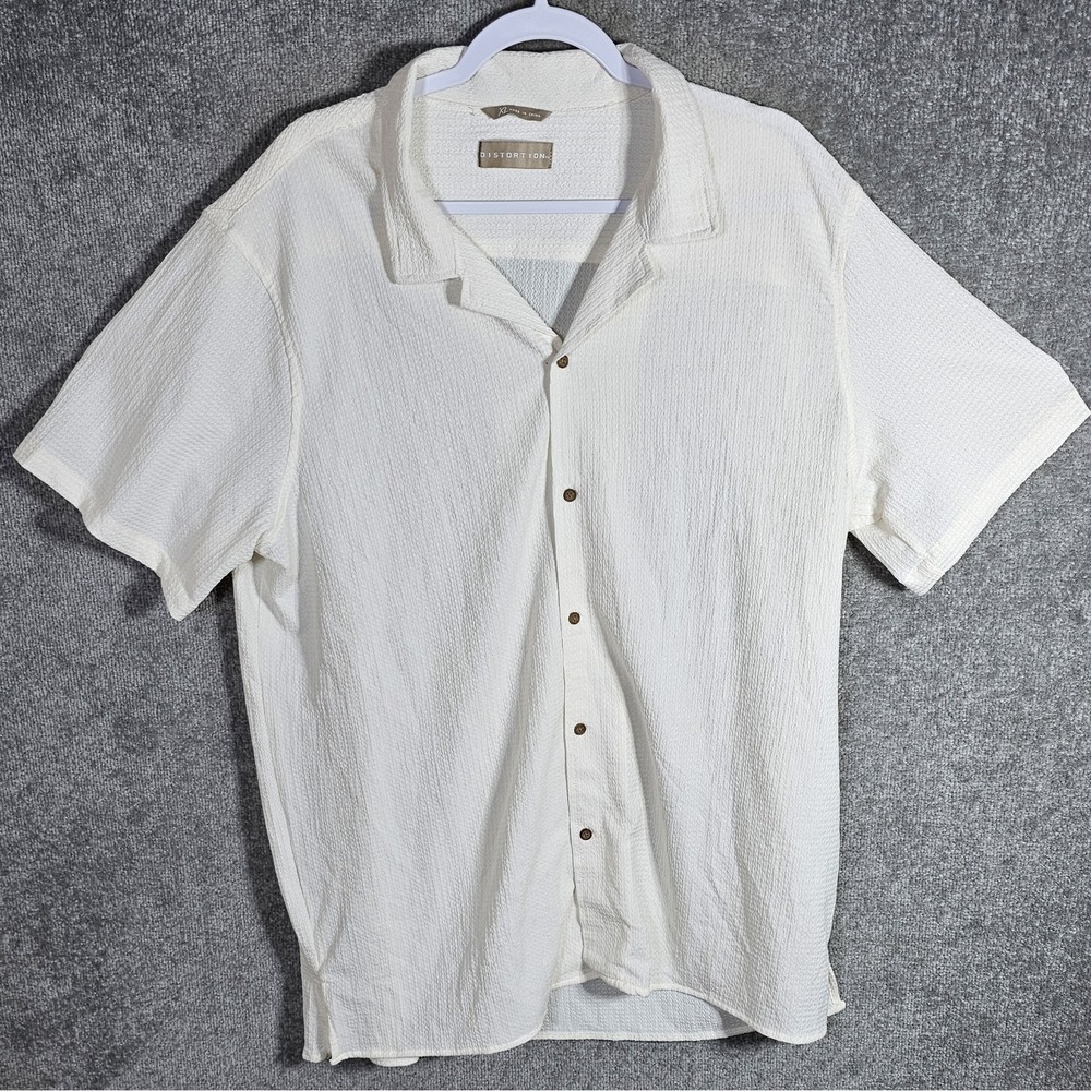 Distortion‎ Textured Button Up Shirt Mens Size XL Cream Beach Resortwear Cruise